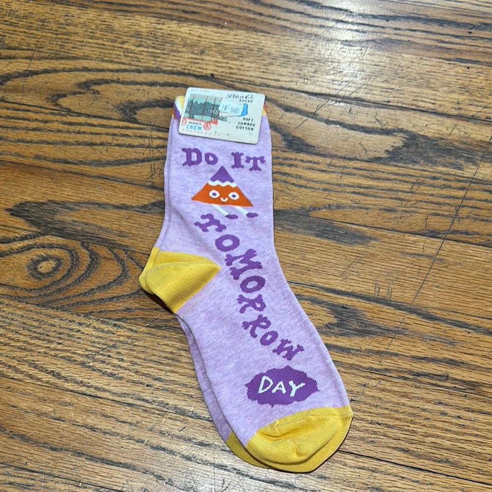 Blue Q Do It Tomorrow Day Purple and Yellow Socks